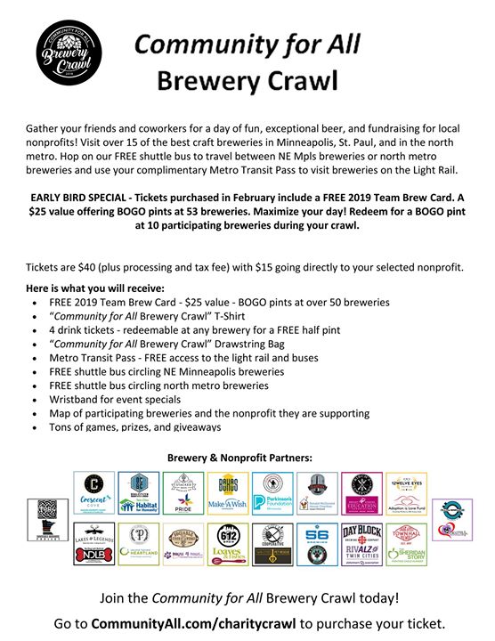 Early Bird Special for our upcoming Community for All – Brewery Crawl! Anyone who…